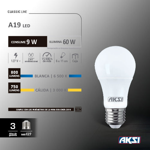 Foco 9w=60w Led A19 Lc E27 Aksi Aksi 120075 