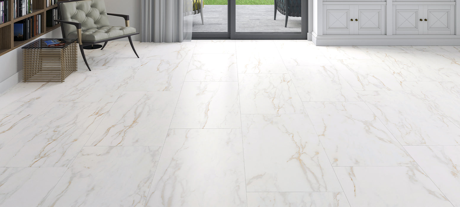 Piso dalgres satinado blanco de 60 x 120 cm. Rectificado Daltile GLT5 