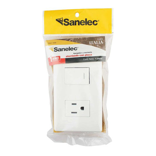 Apagador+contacto Italia Bco Sanelec S4449 