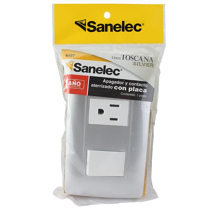 Apagador+contacto Toscana Slvr Sanelec S4497 